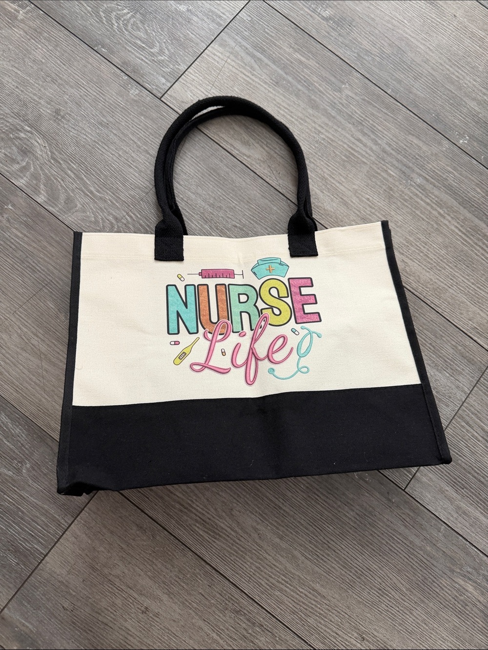 Nurse Life Canvas Tote Bag - Black and Cream
